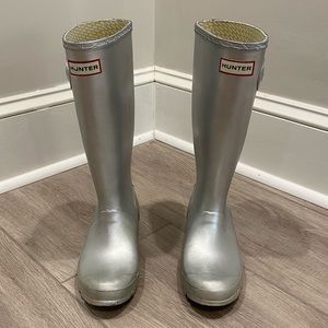 Hunter Original Big Kids Gloss Rain Boots Silver Sz Big Kids 4